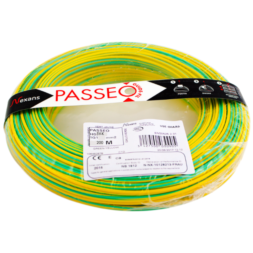 Nexans PASSEO H05V-K, 1x1mm², Amarillo-Verde, R200 